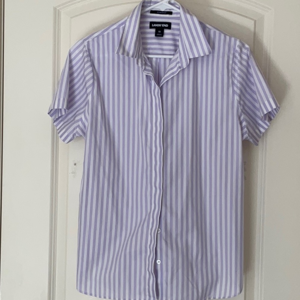 Lands’ End Women’s Short Sleeve Elegant Summer Shirt, Sz 10